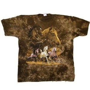 Desert Wash Men's Brown T Shirt Running Horses XL